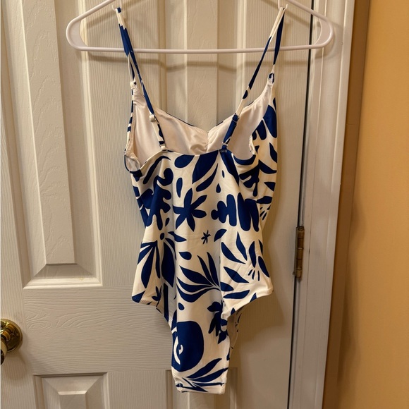 H&M Blue and White One-Piece Swimsuit Padded Cup High Leg Cut-Out Bathing Suit - Picture 7 of 9